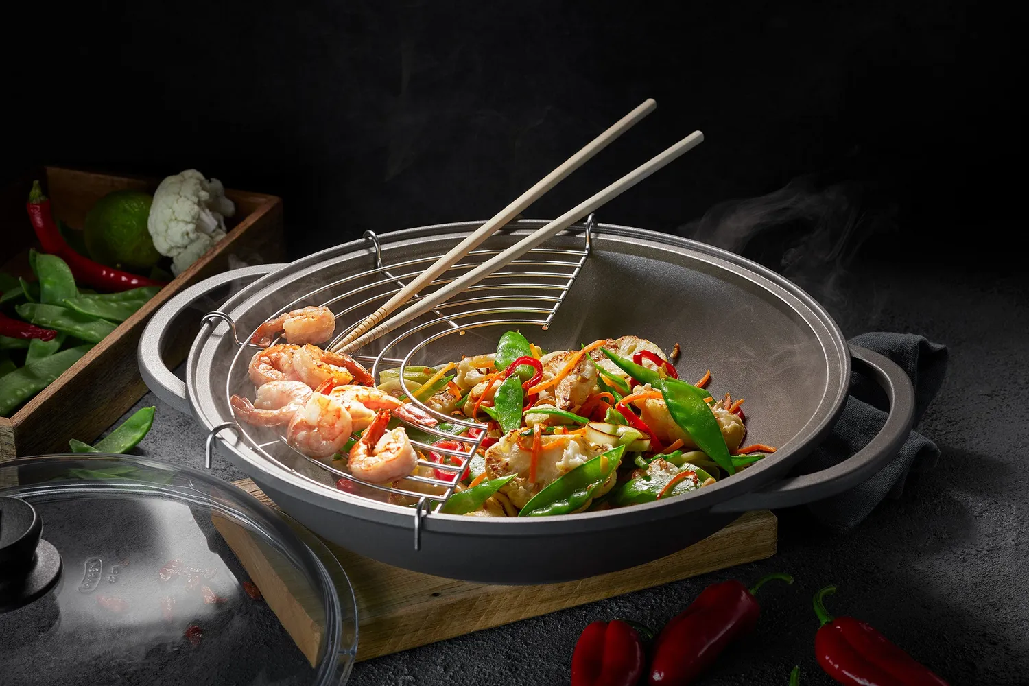 Berndes Bonanza wok 32 cm med glaslock grå gjuten