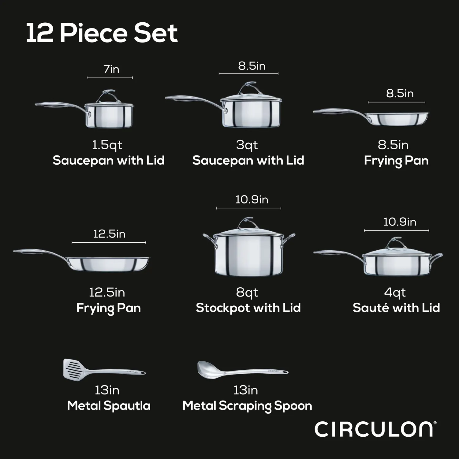 Circulon SteelShield Tri-Ply Clad kastrullset rostfritt 10+2 delar
