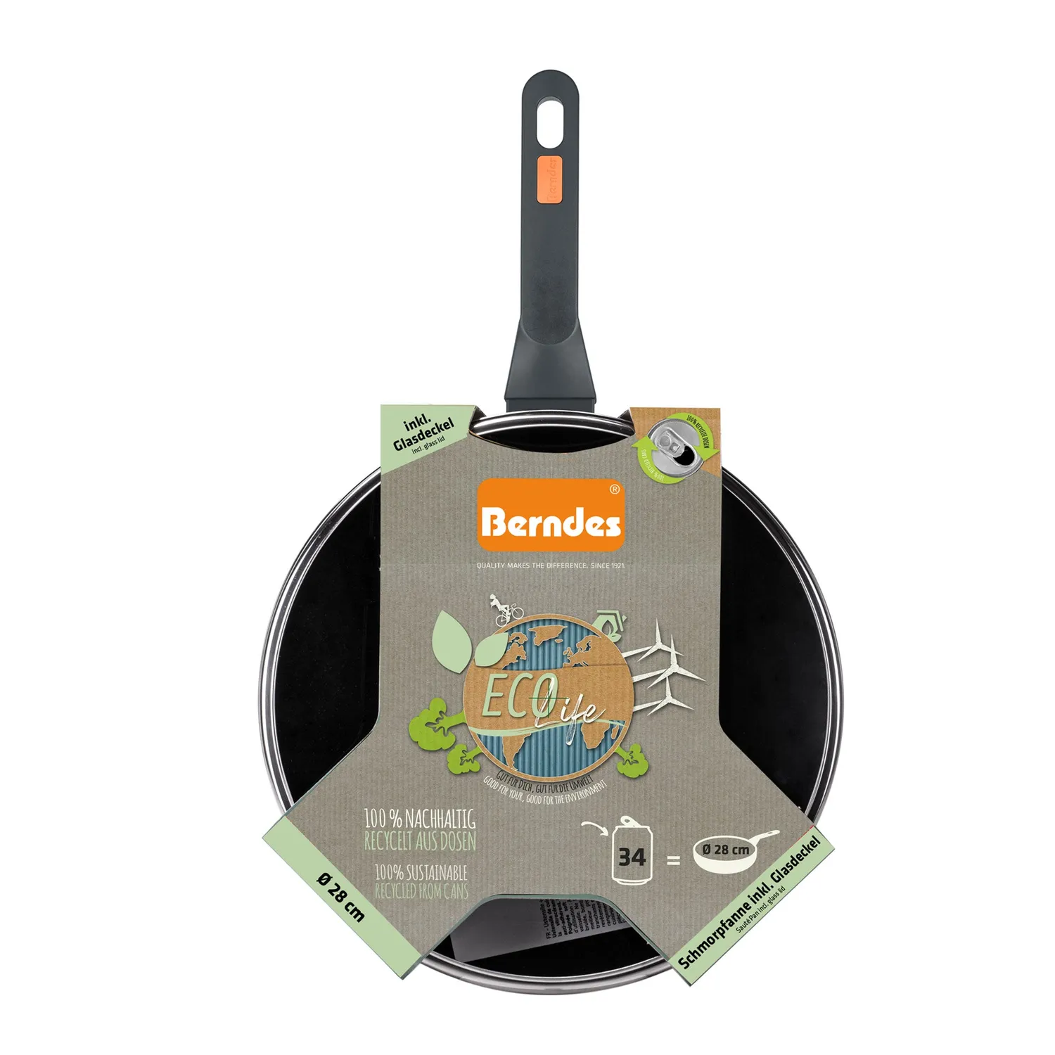 Berndes Eco Life traktörpanna 28 cm med glaslock nonstick