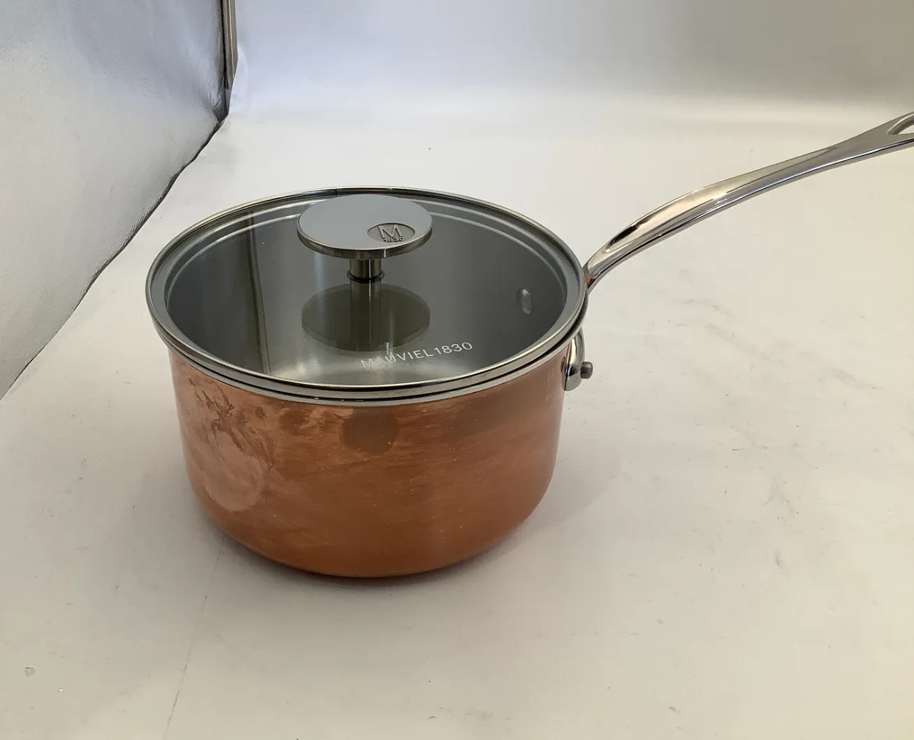 Mauviel M'Triply S kastrull 2,6 qt med lock koppar