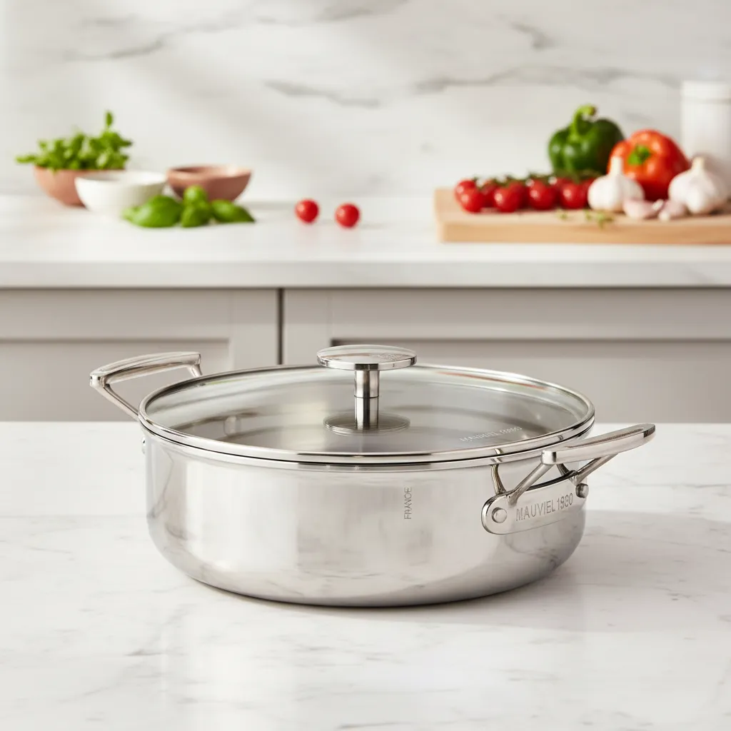 Mauviel M360 gryta 3,2 Qt rostfri med glaslock