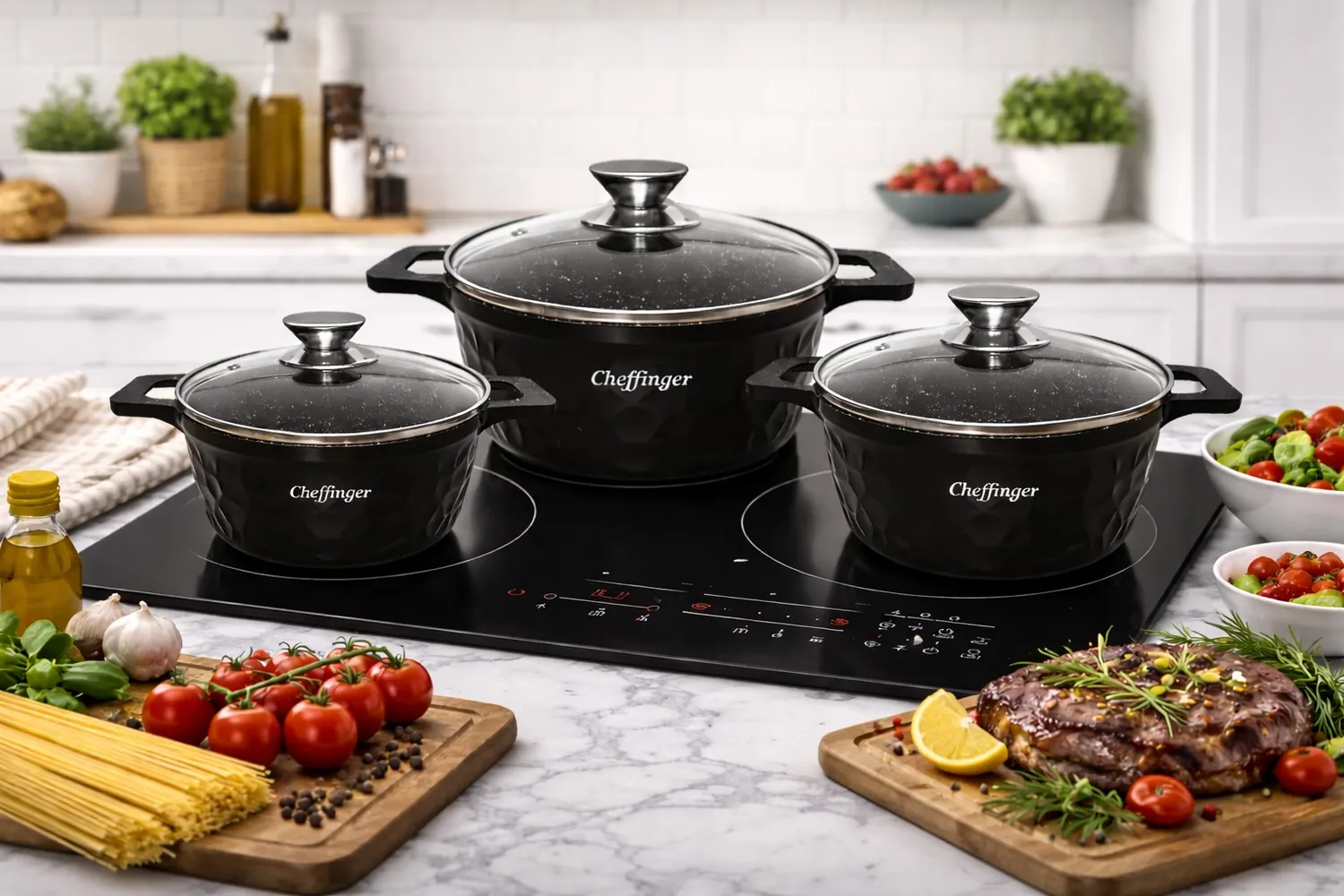 Cheffinger CF-HC03 kastrull svart gjutaluminium induktion