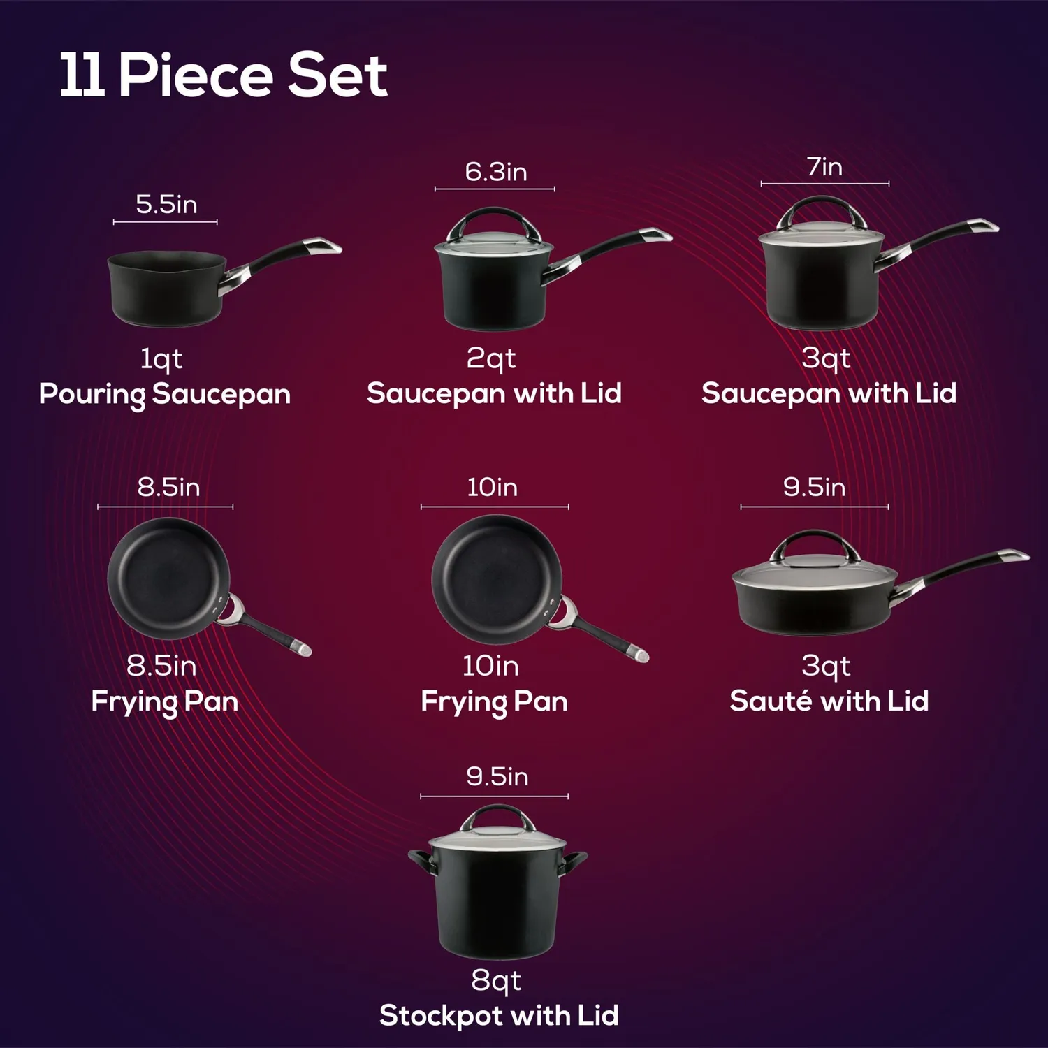 Circulon Symmetry kastrullset 11-delar svart nonstick