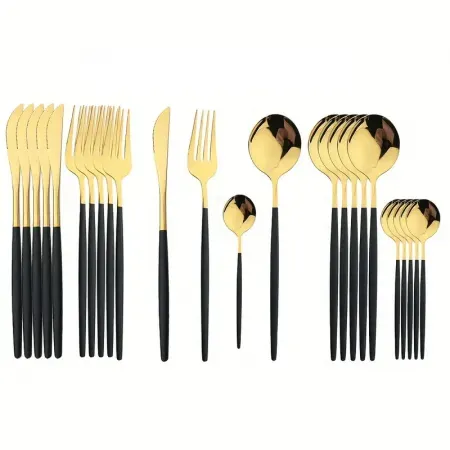Cheffinger CF22128 bestickset 24 delar guld/svart