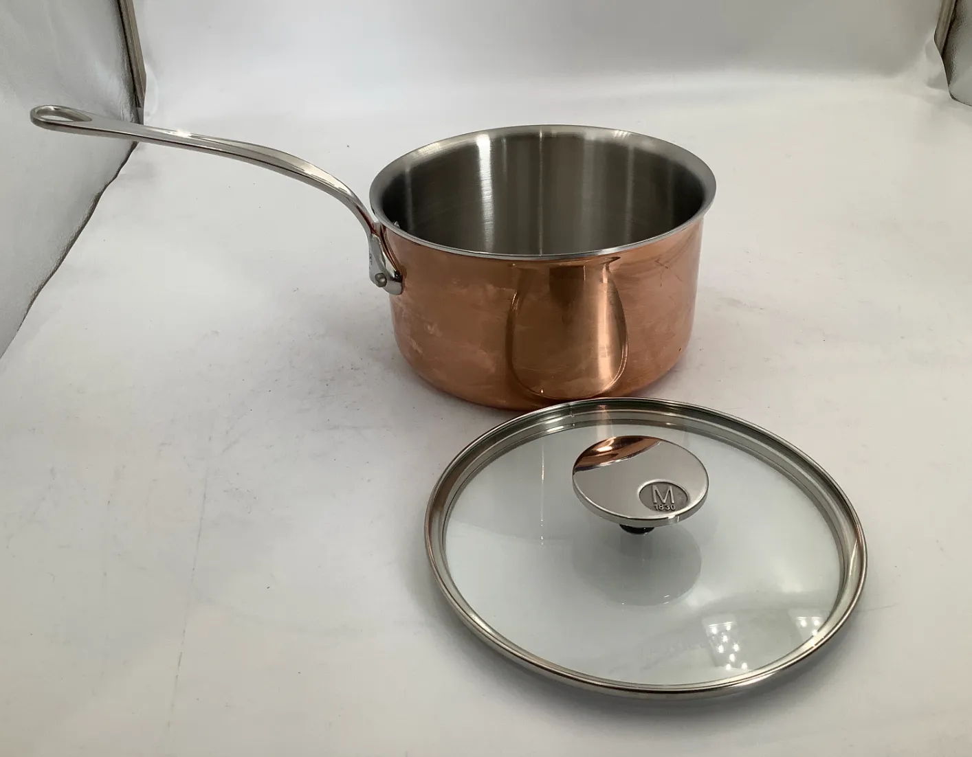 Mauviel M'Triply S kastrull koppar 2,5 l med glaslock repad