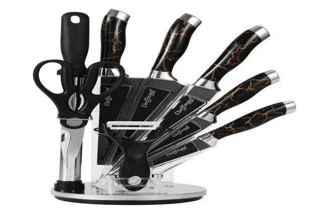 Cheffinger CF-KS09 knivset silver marble rostfritt