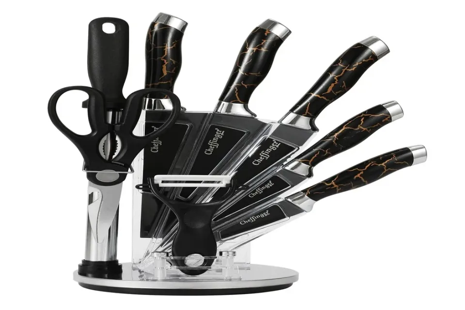 Cheffinger CF-KS09 knivset silver marble rostfritt