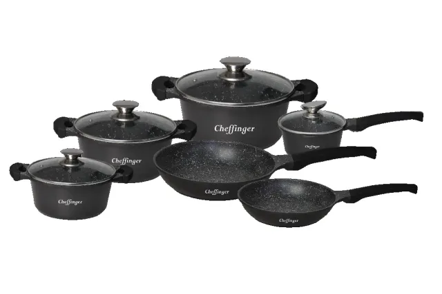Cheffinger CF-DA1010 gryta svart med lock induktion