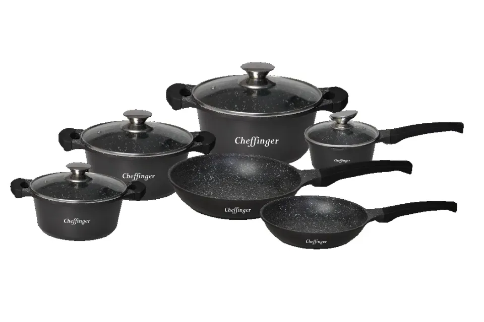 Cheffinger CF-DA1010 gryta svart med lock induktion