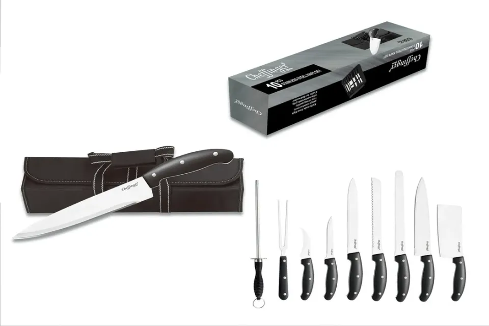 Cheffinger CF-BG10 knivset 10 delar rostfritt med väska