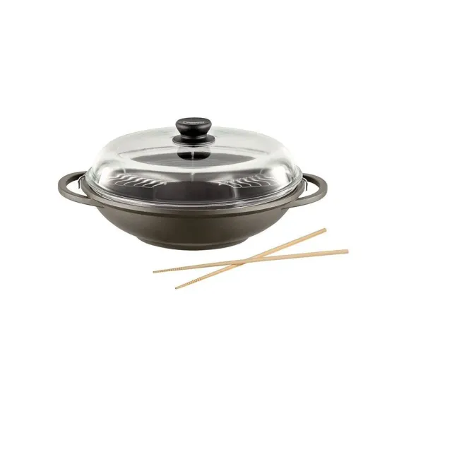 Berndes Bonanza wok 32 cm med glaslock grå gjuten